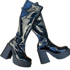WINDSOR SMITH Goodbye Black Patent Leather Knee High Boots SIZE 7 GOTH PUNK